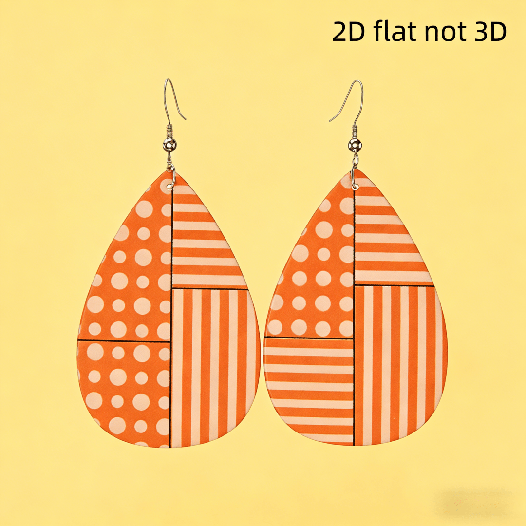 Women's Orange Polka Dot Stripe Teardrop Dangle Earrings